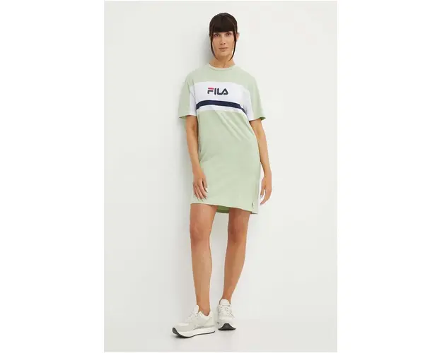 Fila rochie din bumbac Lishui culoarea verde, mini, oversize, FAW0776