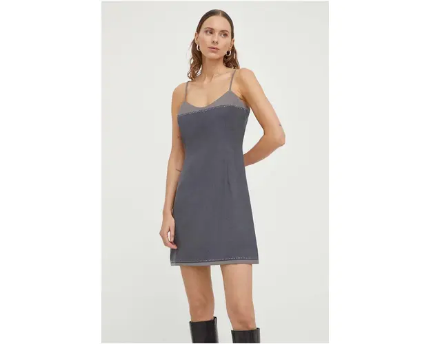 Remain rochie din amestec de lana culoarea gri, mini, drept