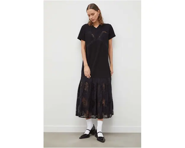 Remain rochie culoarea negru, midi, evazati