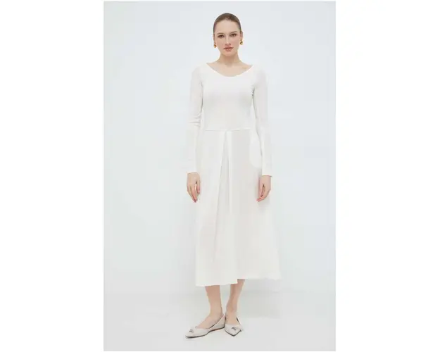 Max Mara Leisure rochie culoarea alb, midi, evazati 2416620000000