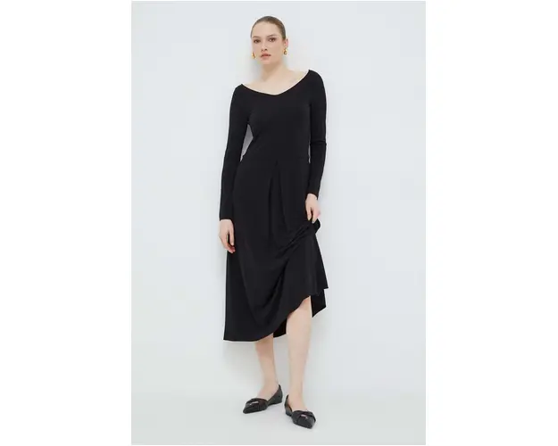 Max Mara Leisure rochie culoarea negru, midi, evazati 2416620000000