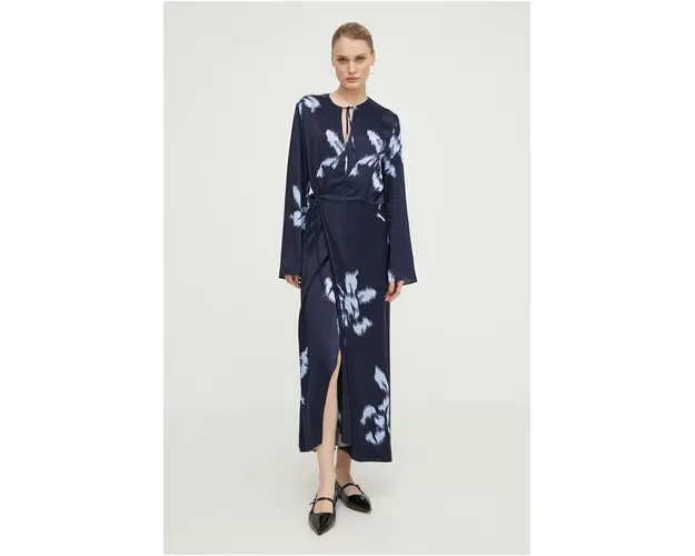 Samsoe Samsoe rochie culoarea albastru marin, maxi, evazati