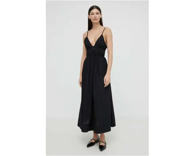 Herskind rochie din bumbac Miranda culoarea negru, maxi, evazati, 5192118