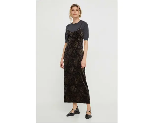 Résumé rochie de catifea culoarea verde, maxi, drept