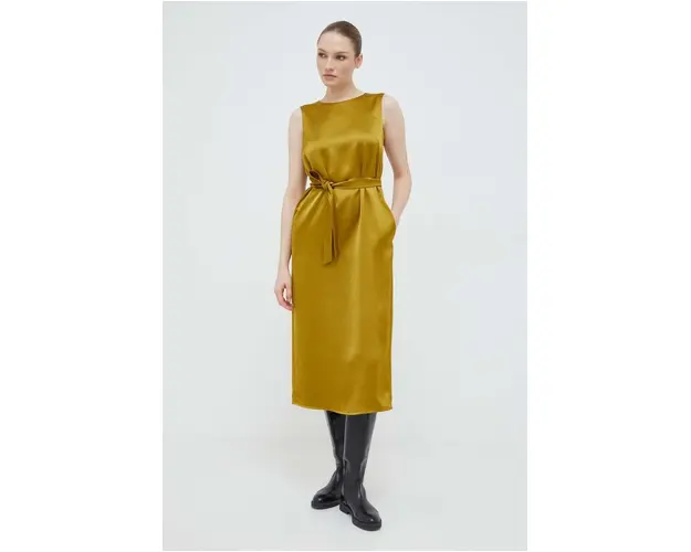 Weekend Max Mara rochie culoarea galben, midi, drept 2415220000000