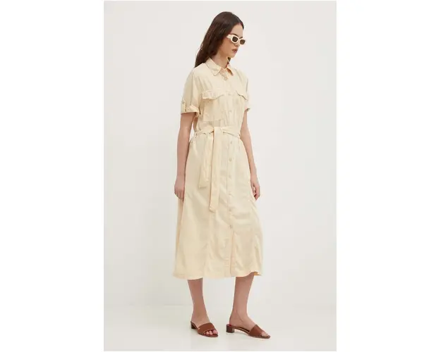 Pepe Jeans rochie EVELINDA culoarea bej, midi, evazati, PL953482