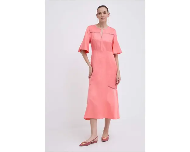 BOSS rochie din amestec de in culoarea roz, midi, evazati, 50512807