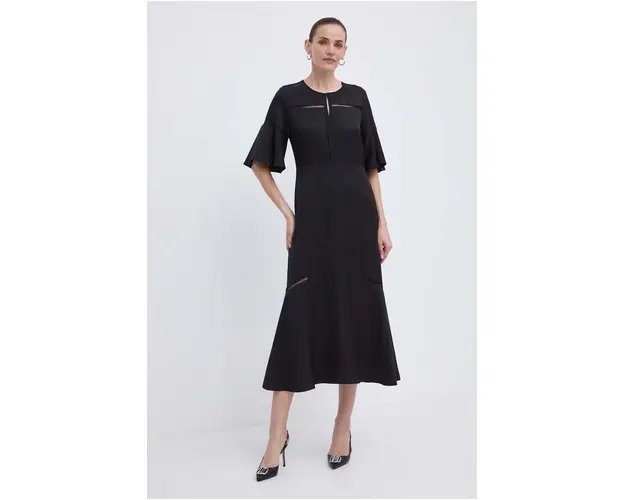 BOSS rochie din amestec de in culoarea negru, midi, evazati, 50512807