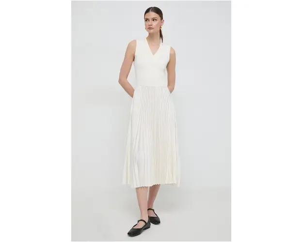 BOSS rochie culoarea bej, midi, evazati 50509325