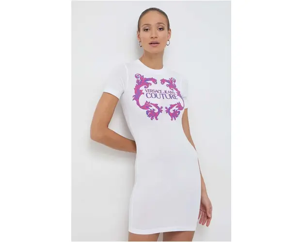 Versace Jeans Couture rochie din bumbac culoarea alb, mini, mulata
