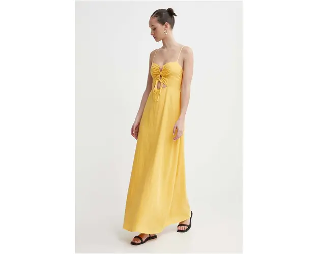 Billabong rochie din amestec de in X It's Now Cool culoarea galben, maxi, evazati, ABJWD00681