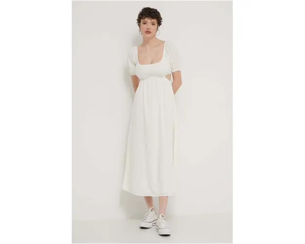 Billabong rochie din bumbac culoarea bej, midi, evazati, ABJWD00678