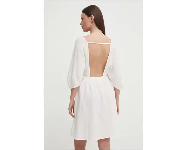 United Colors of Benetton rochie din bumbac culoarea bej, mini, evazati