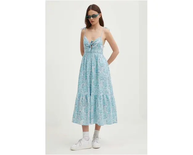 Pepe Jeans rochie din bumbac MALLORY PRINT midi, evazati, PL953533