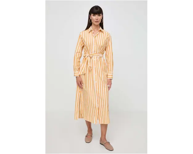Weekend Max Mara rochie din bumbac culoarea portocaliu, midi, drept 2415220000000
