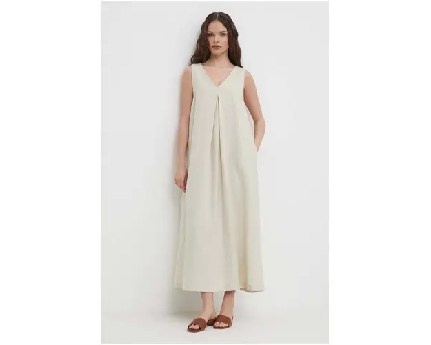 United Colors of Benetton rochie din in culoarea bej, maxi, evazati