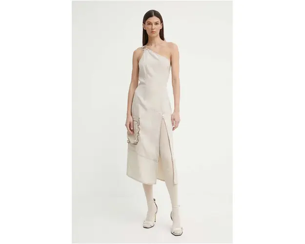 Résumé rochie din amestec de in AminaRS culoarea bej, midi, mulata, 20781130