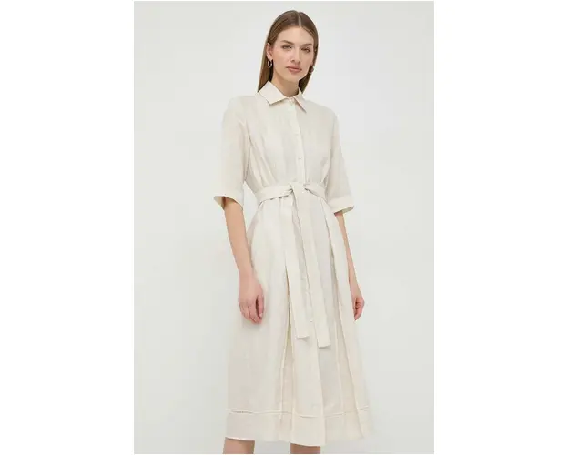 Max Mara Leisure rochie din in culoarea bej, midi, evazati 2416220000000