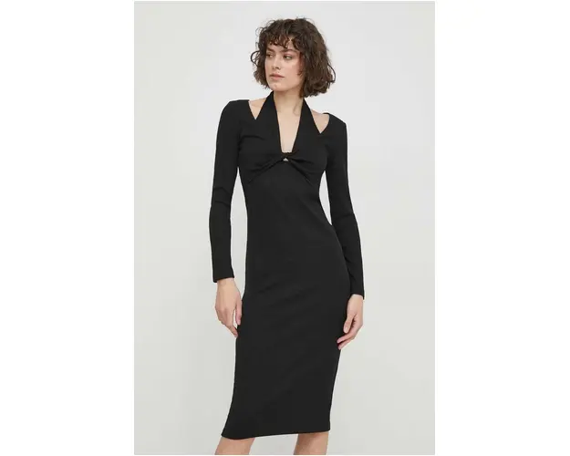 Sisley rochie culoarea negru, midi, mulata