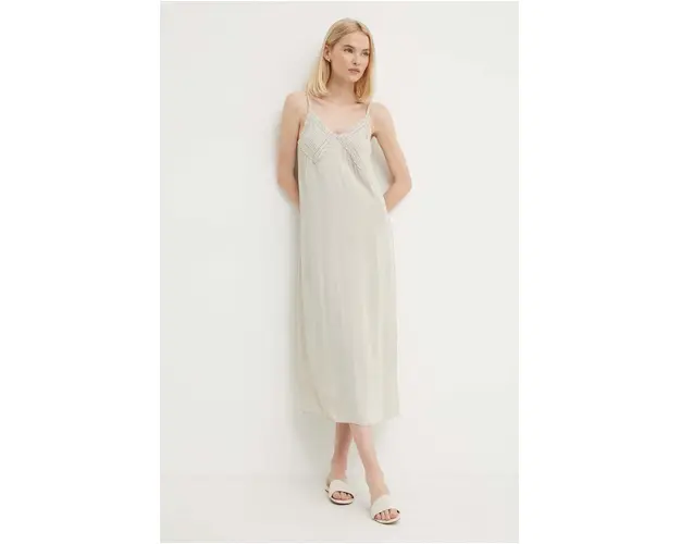 Sisley rochie culoarea bej, maxi, drept