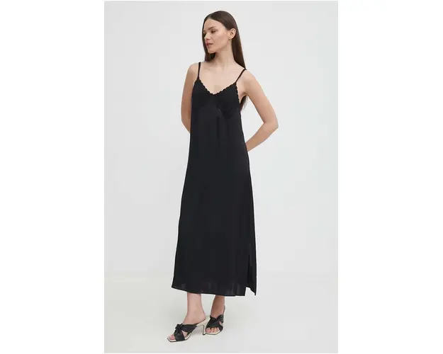 Sisley rochie culoarea negru, maxi, drept
