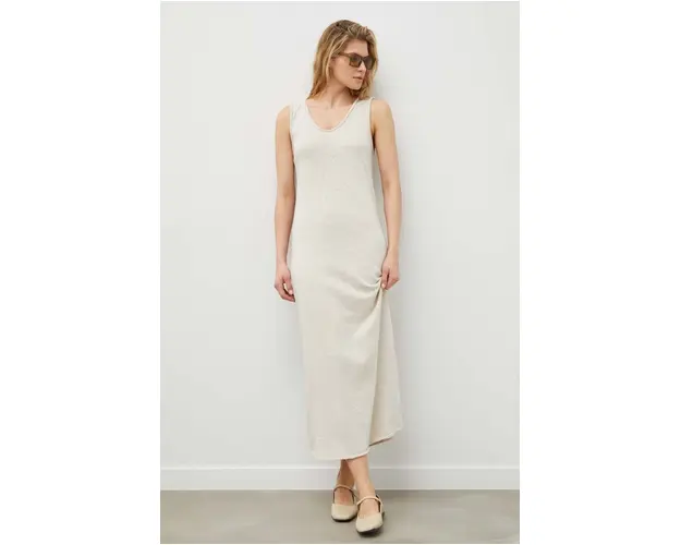 American Vintage rochie din bumbac culoarea bej, maxi, evazati