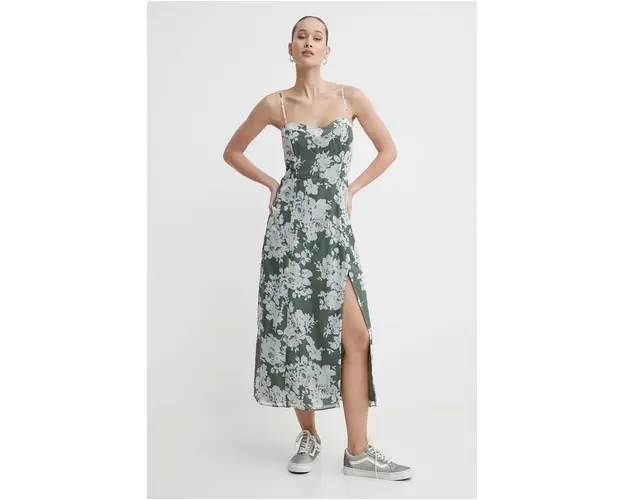 Abercrombie & Fitch rochie culoarea verde, midi, evazati