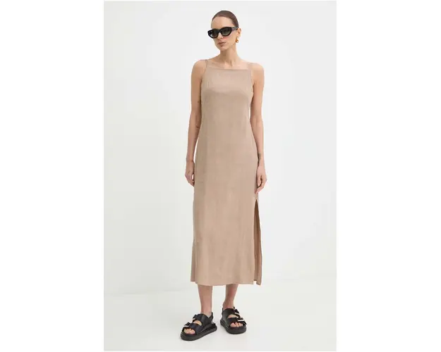 Marella rochie din in culoarea bej, midi, drept, 2413221015200