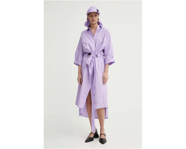 MMC STUDIO rochie din bumbac culoarea violet, midi, evazati, FELIA.DRESS
