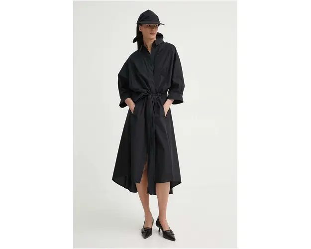 MMC STUDIO rochie din bumbac culoarea negru, midi, evazati, FELIA.DRESS