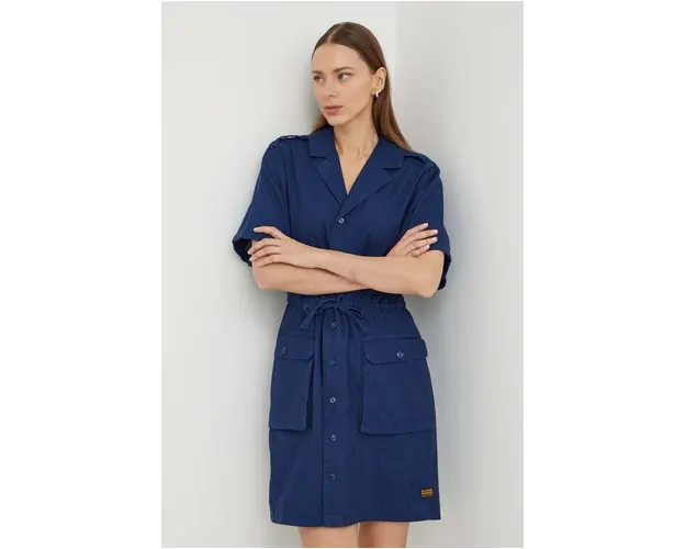 G-Star Raw rochie din bumbac culoarea albastru marin, mini, drept
