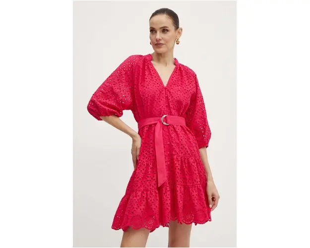 Morgan rochie din bumbac RFLAM culoarea roz, mini, evazati, RFLAM