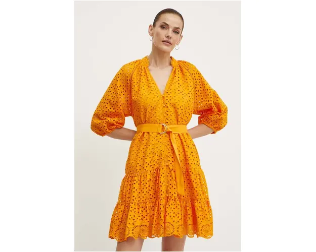 Morgan rochie din bumbac RFLAM culoarea portocaliu, mini, drept, RFLAM