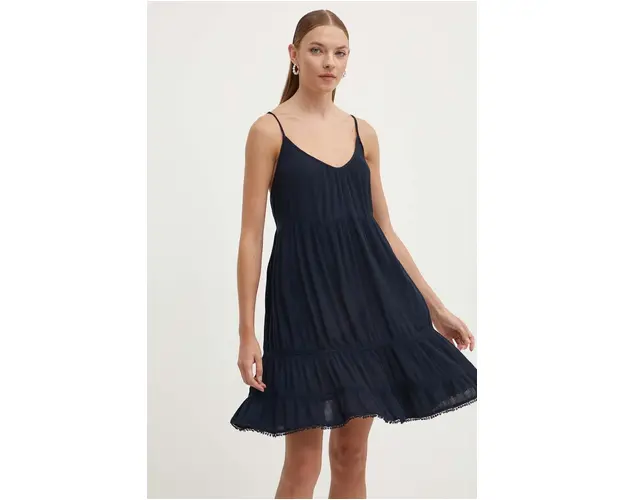 Superdry rochie din bumbac culoarea albastru marin, mini, evazati