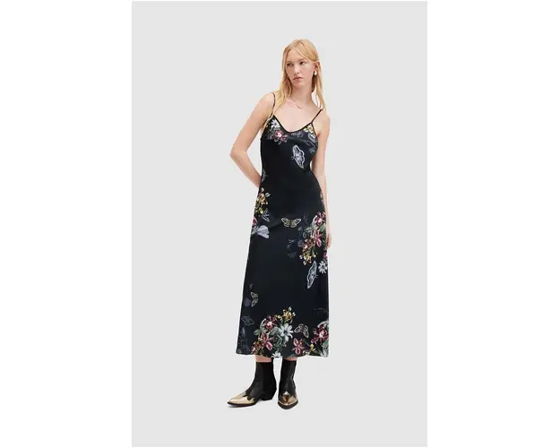 AllSaints rochie Bryony Sanibel culoarea negru, midi, drept