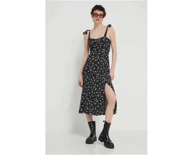 Tommy Jeans rochie culoarea negru, midi, evazati, DW0DW17949