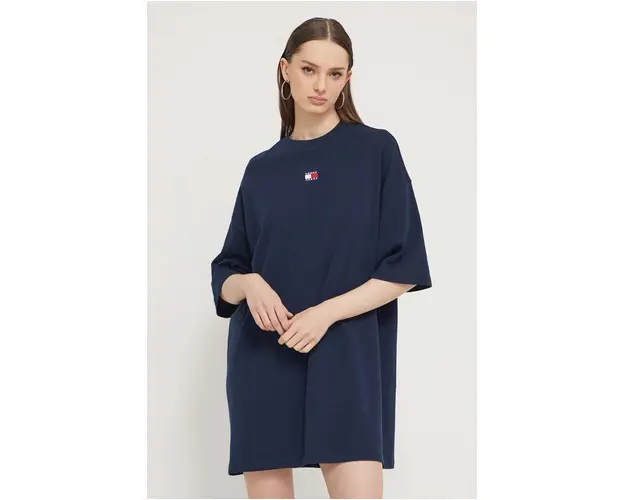 Tommy Jeans rochie din bumbac culoarea bleumarin, mini, oversize DW0DW18145