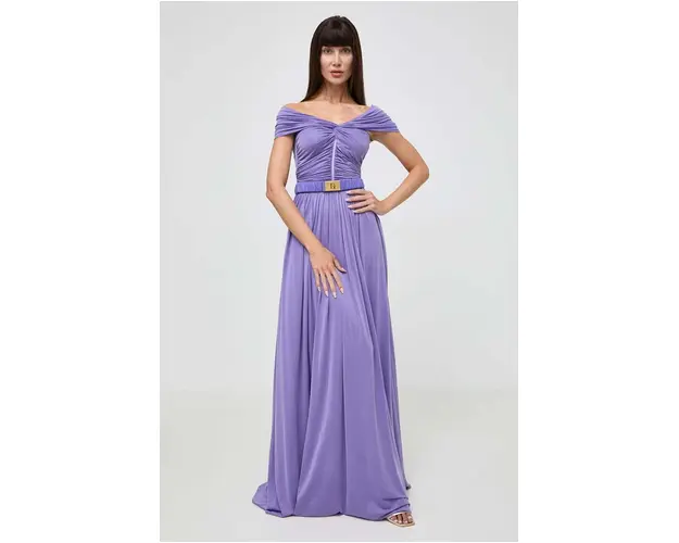 Elisabetta Franchi rochie culoarea violet, maxi, evazati, AB61642E2