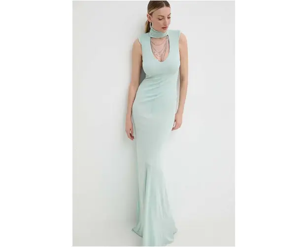 Elisabetta Franchi rochie culoarea turcoaz, maxi, mulata, AB64742E2