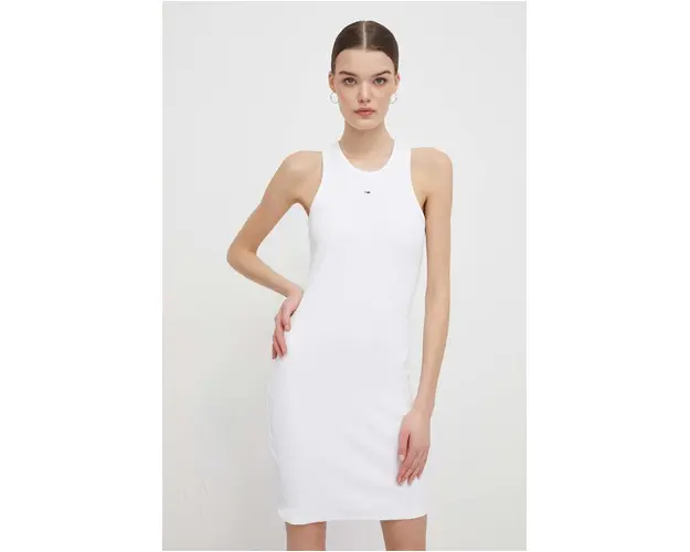 Tommy Jeans rochie culoarea alb, mini, mulata DW0DW17406