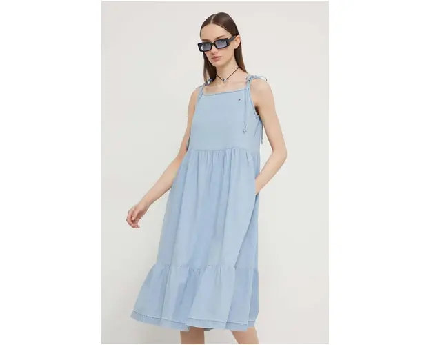 Tommy Jeans rochie din denim midi, evazati DW0DW17933