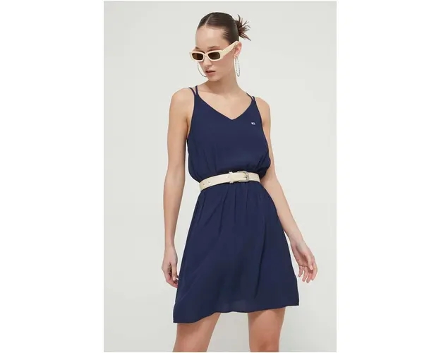 Tommy Jeans rochie culoarea bleumarin, mini, drept DW0DW17936