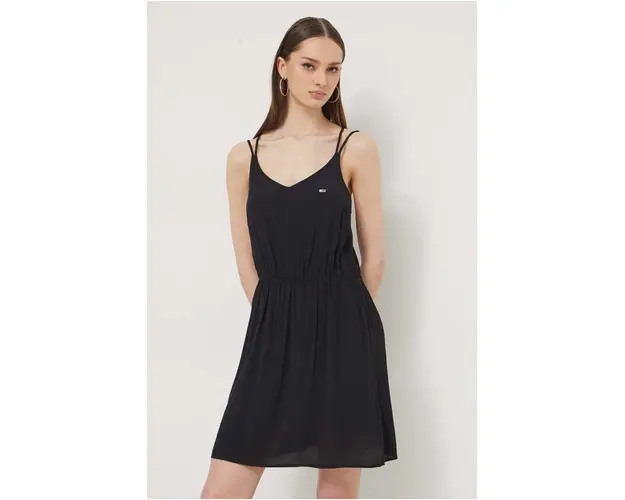 Tommy Jeans rochie culoarea negru, mini, drept DW0DW17936