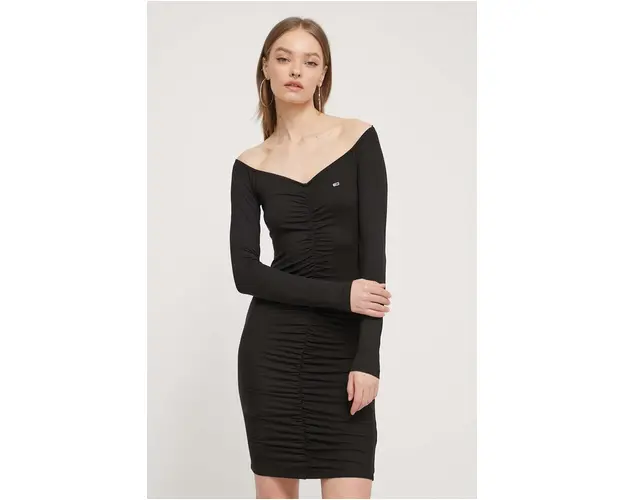 Tommy Jeans rochie culoarea negru, mini, mulata DW0DW17939