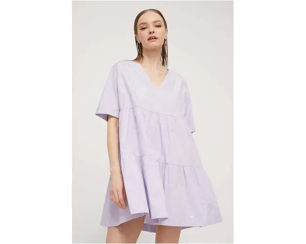 Tommy Jeans rochie din bumbac culoarea violet, mini, evazati DW0DW17948