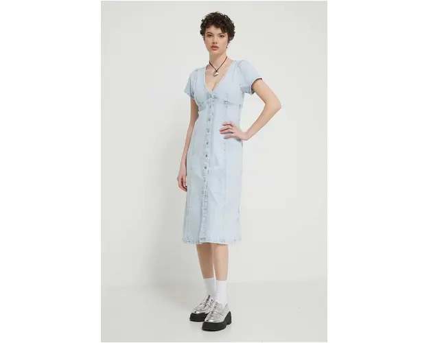 Tommy Jeans rochie din denim midi, drept, DW0DW17966