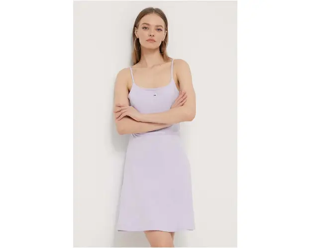 Tommy Jeans rochie culoarea violet, mini, evazati DW0DW17988