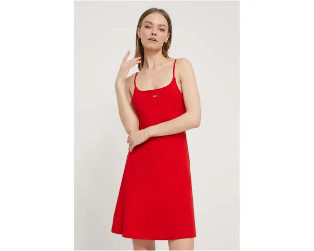 Tommy Jeans rochie culoarea rosu, mini, evazati DW0DW17988