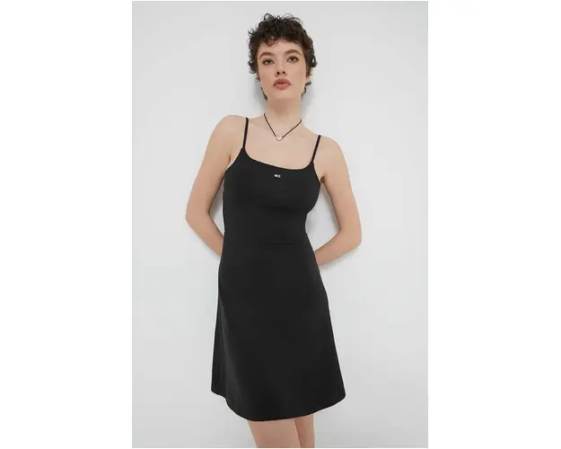 Tommy Jeans rochie culoarea negru, mini, evazati DW0DW17988
