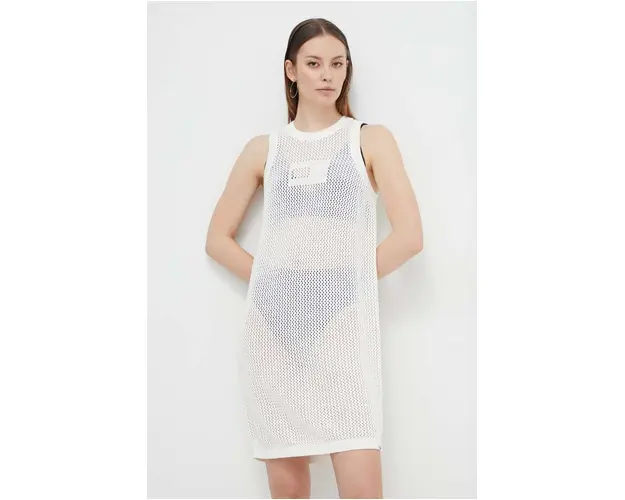 Tommy Jeans rochie culoarea bej, mini, drept DW0DW17930